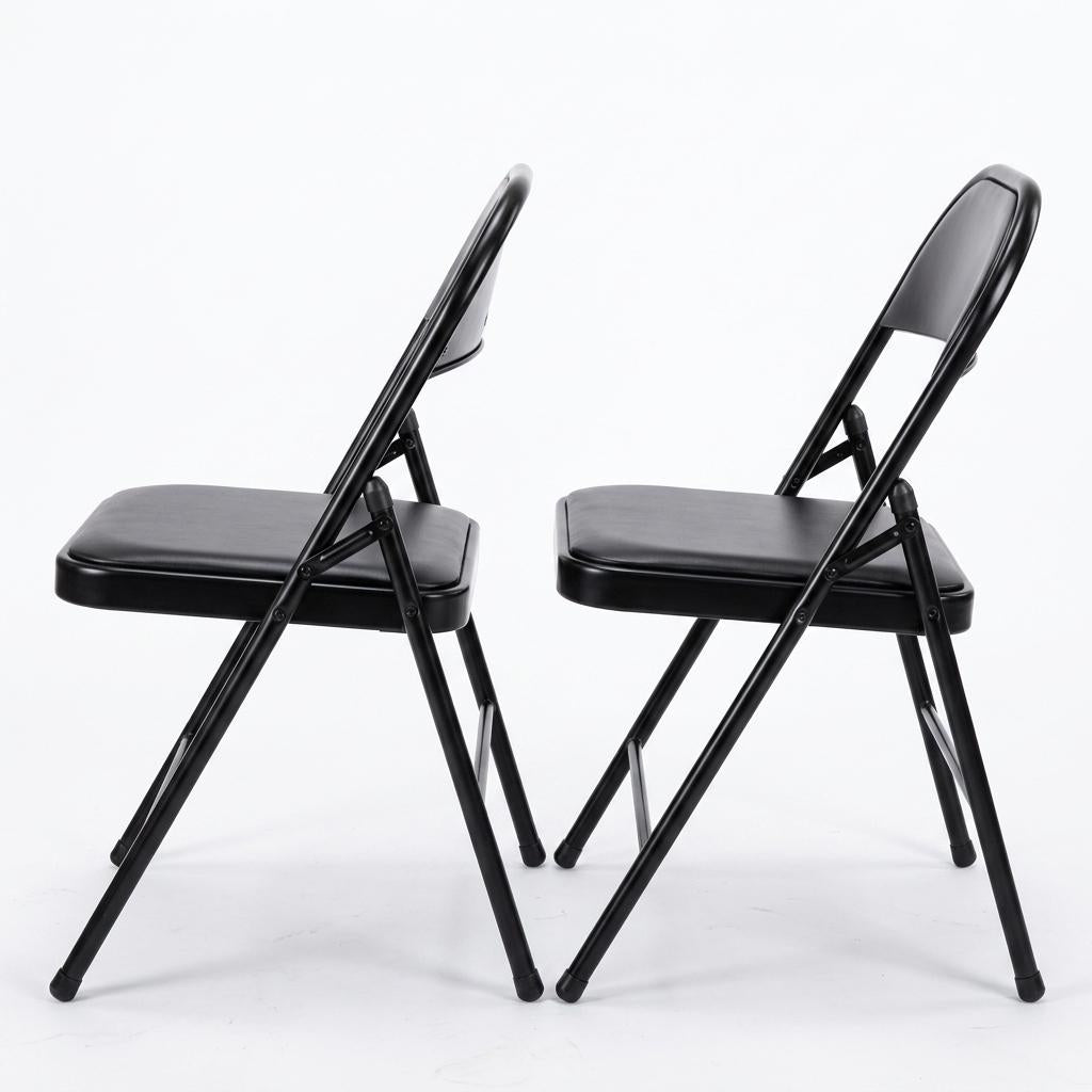 Modern Folding Iron Chair, Space-Saving Design - FRIEDA DOUBLE H BLACK