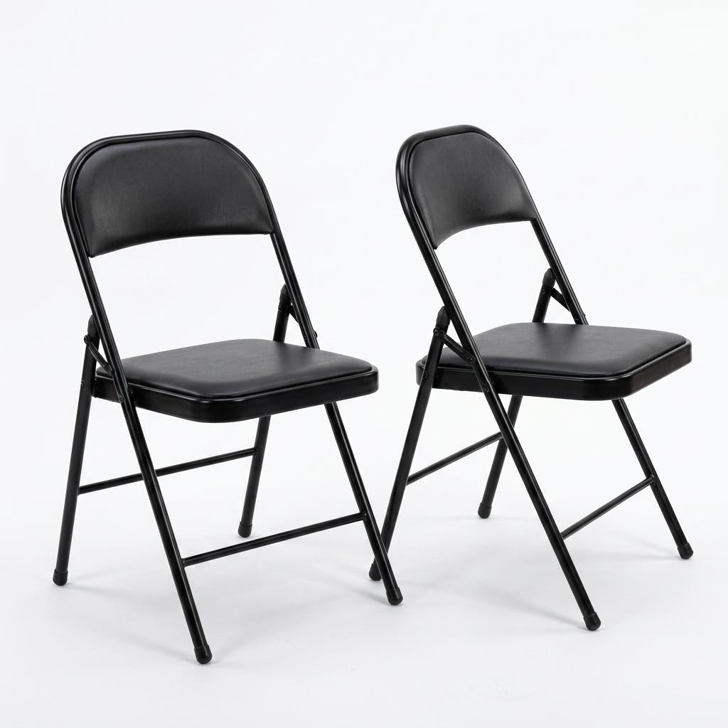 Modern Folding Iron Chair, Space-Saving Design - FRIEDA DOUBLE H BLACK