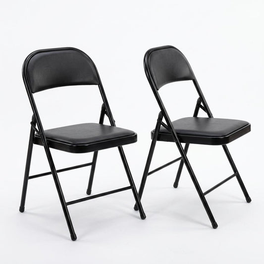 Modern Folding Iron Chair, Space-Saving Design - FRIEDA DOUBLE H BLACK