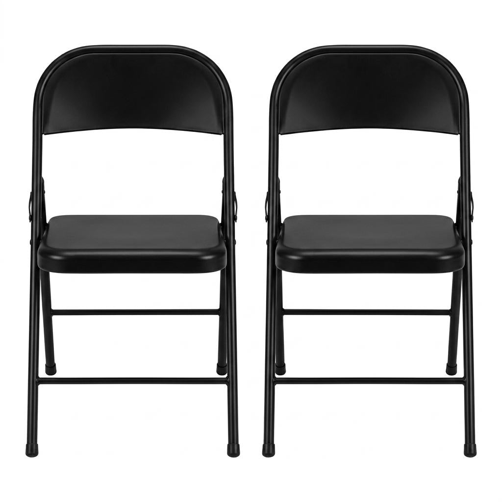 Modern Folding Iron Chair, Space-Saving Design - FRIEDA DOUBLE H BLACK