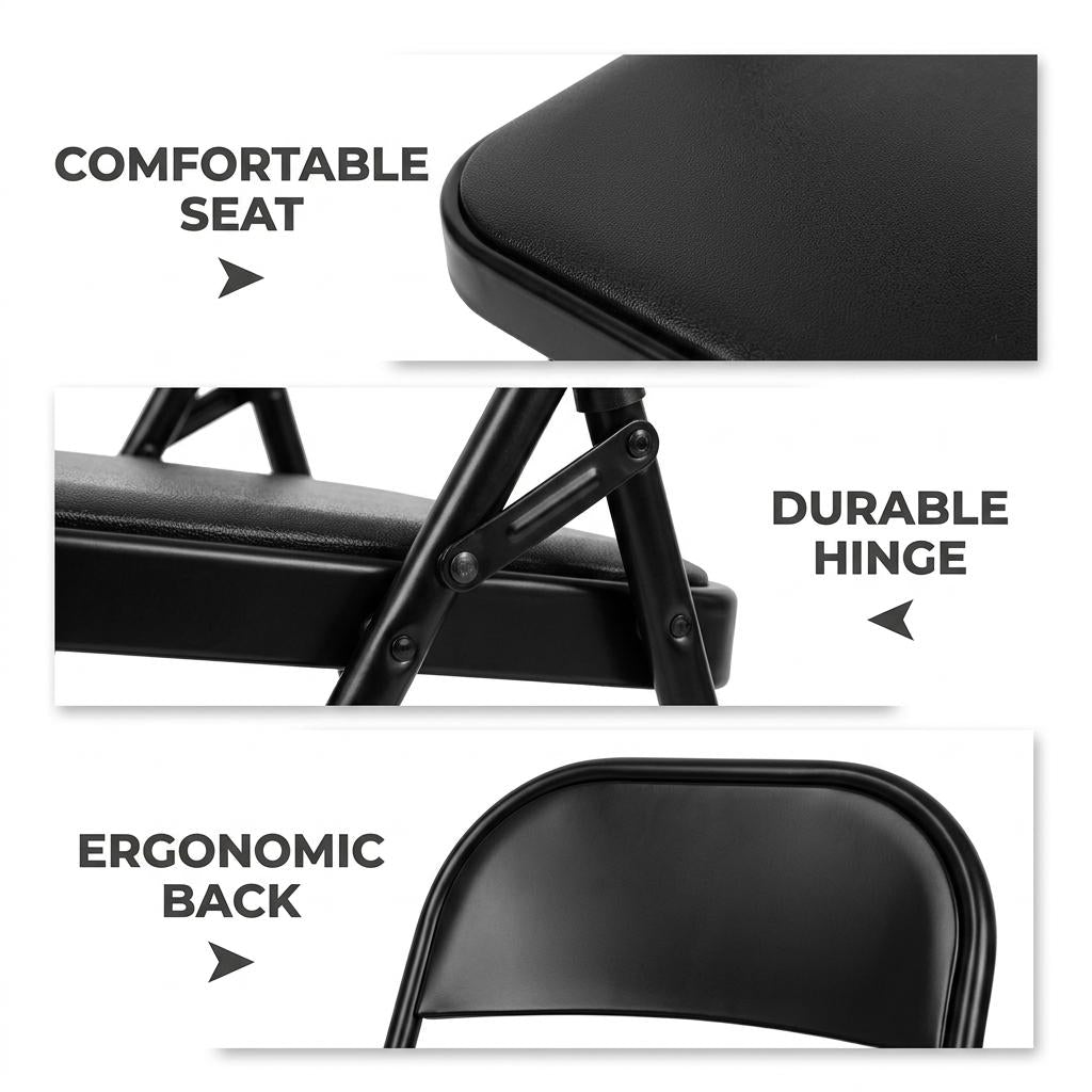 Modern Folding Iron Chair, Space-Saving Design - FRIEDA DOUBLE H BLACK