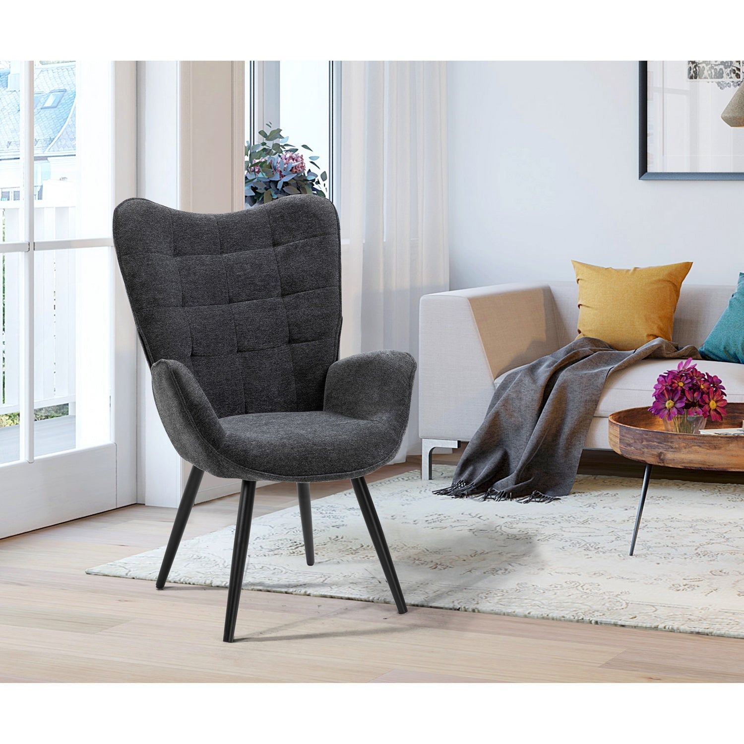 Funkel Velvet Accent Chair With Black Metal Leg