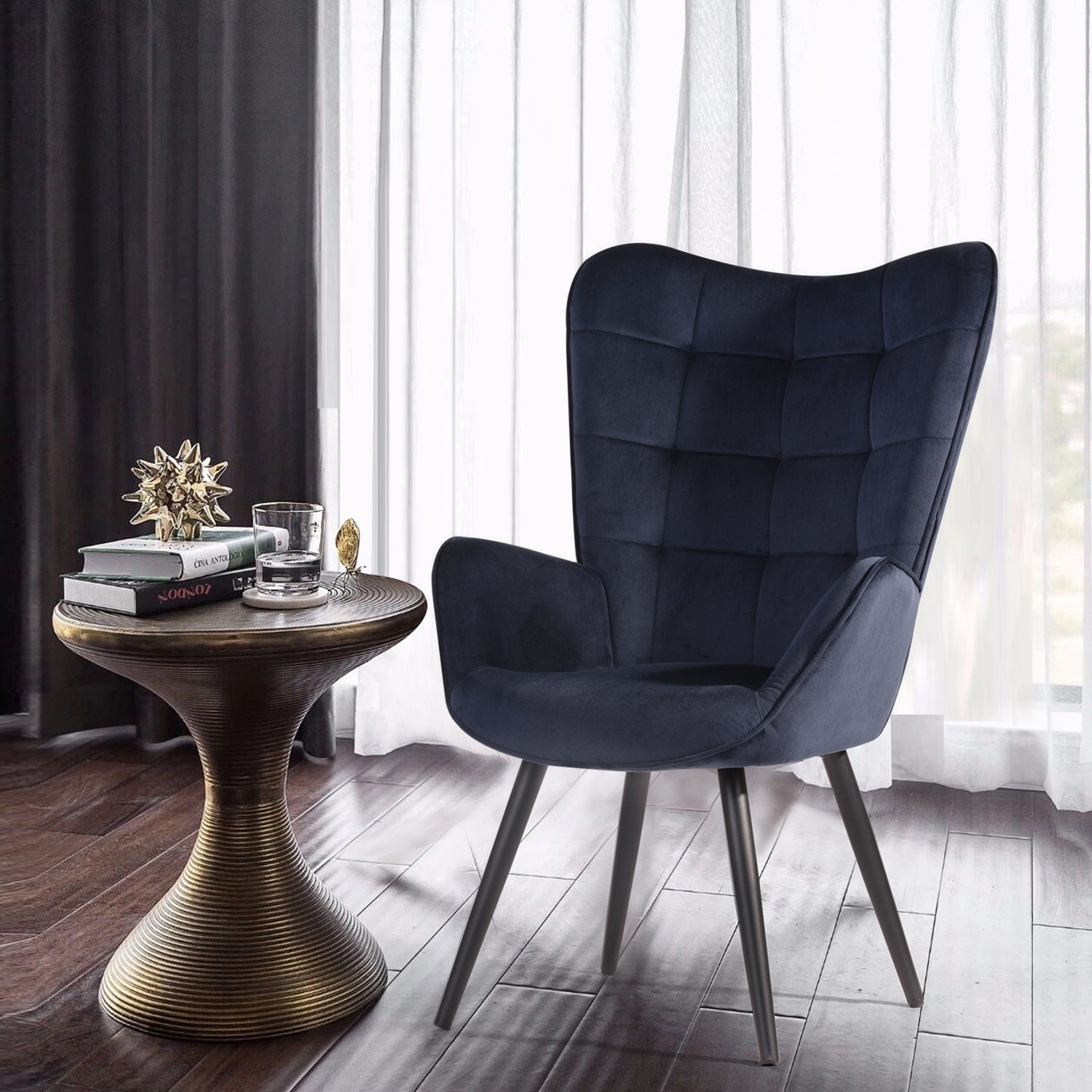 Funkel Velvet Accent Chair With Black Metal Leg