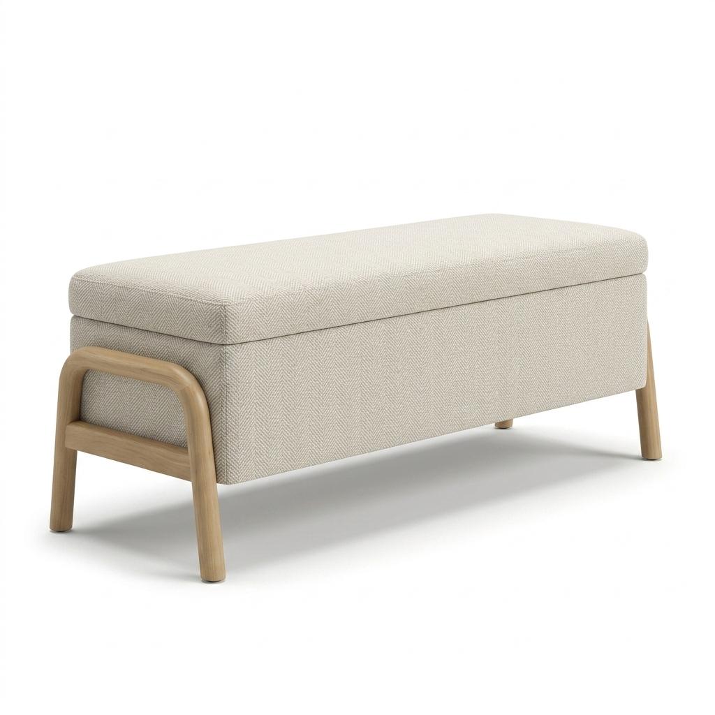 Modern Storage Ottoman, Fabric Upholstery & Wood Legs - Fletcher Storage Ottoman