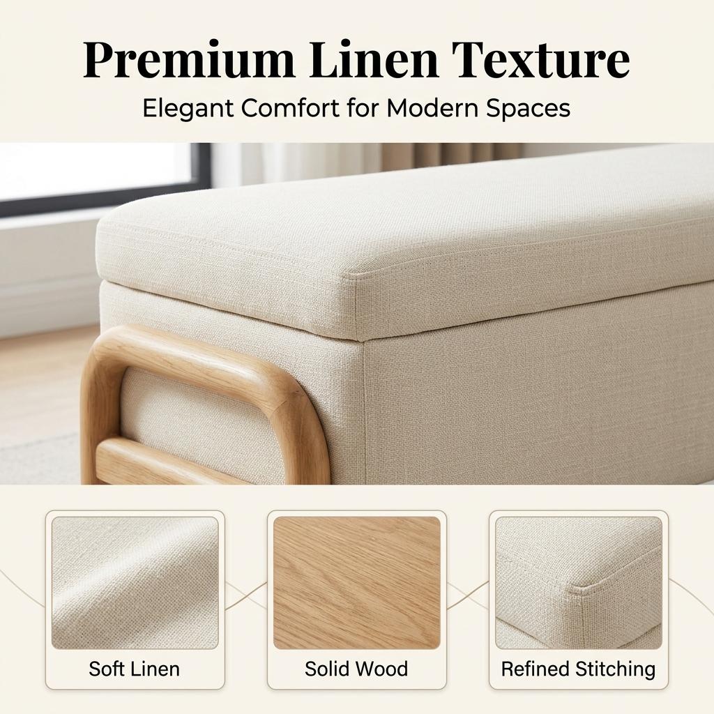 Modern Storage Ottoman, Fabric Upholstery & Wood Legs - Fletcher Storage Ottoman