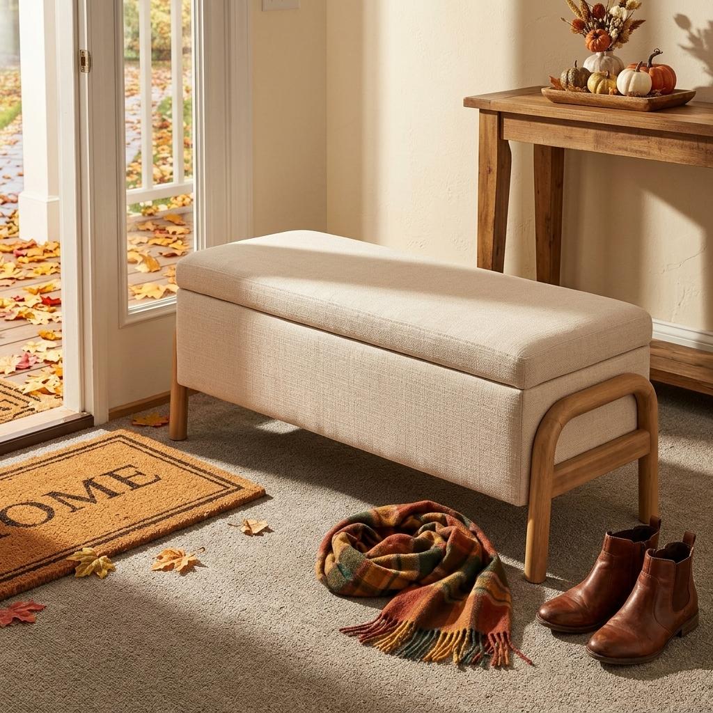 Modern Storage Ottoman, Fabric Upholstery & Wood Legs - Fletcher Storage Ottoman