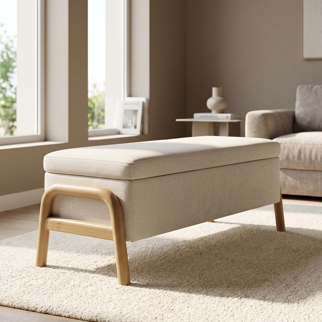 Modern Storage Ottoman, Fabric Upholstery & Wood Legs - Fletcher Storage Ottoman