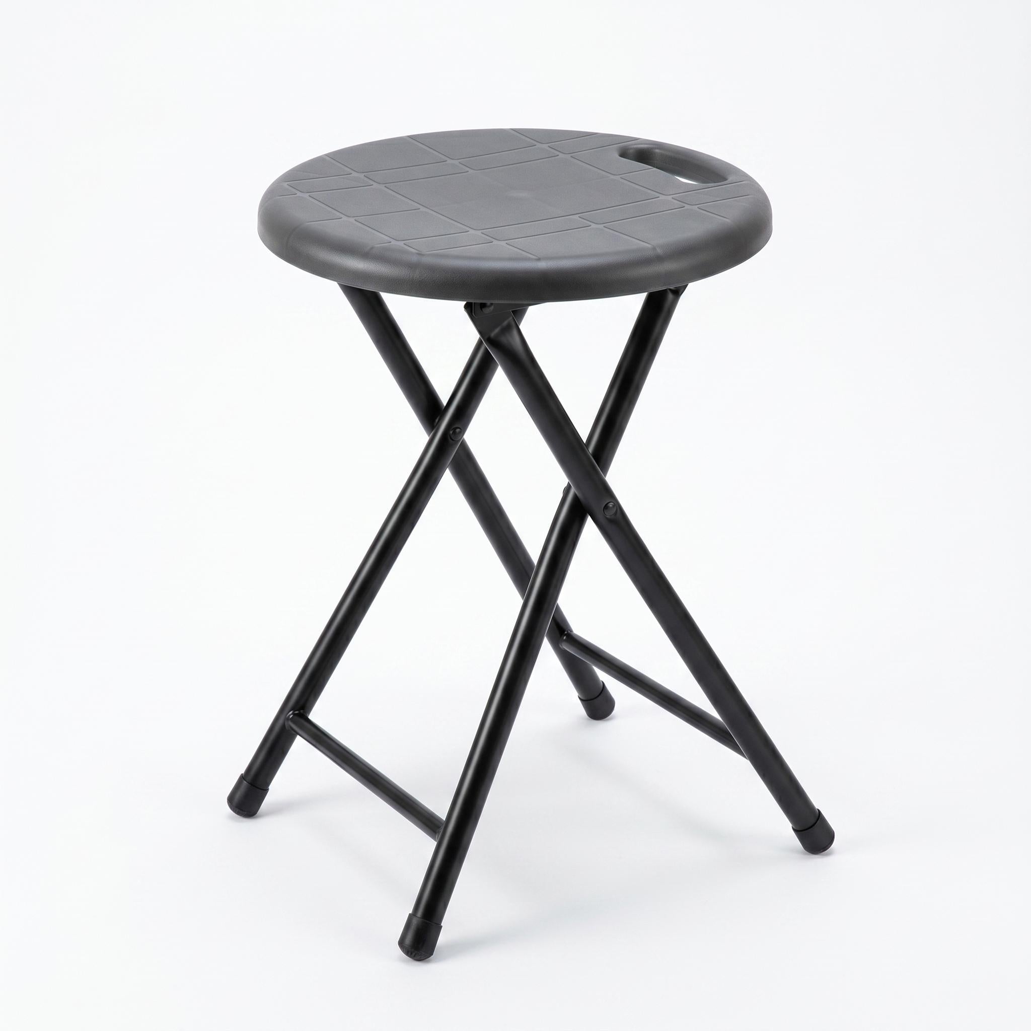 Modern Folding Stool, Metal Tube & Plastic Seat - GAINES HANDLE BLACK