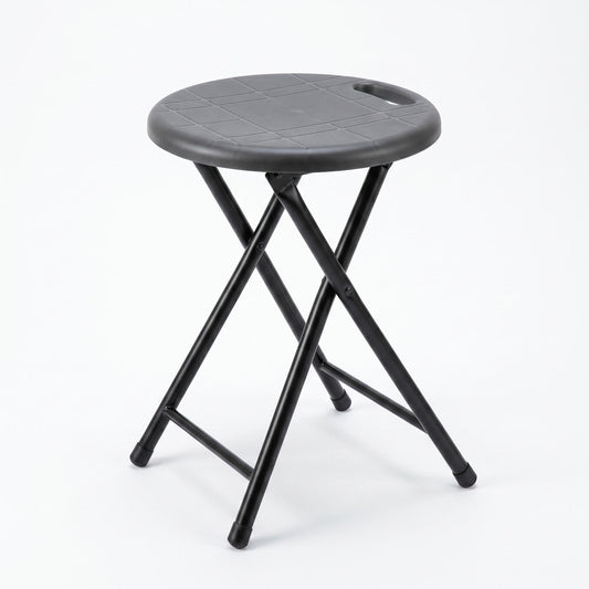 Modern Folding Stool, Metal Tube & Plastic Seat - GAINES HANDLE BLACK