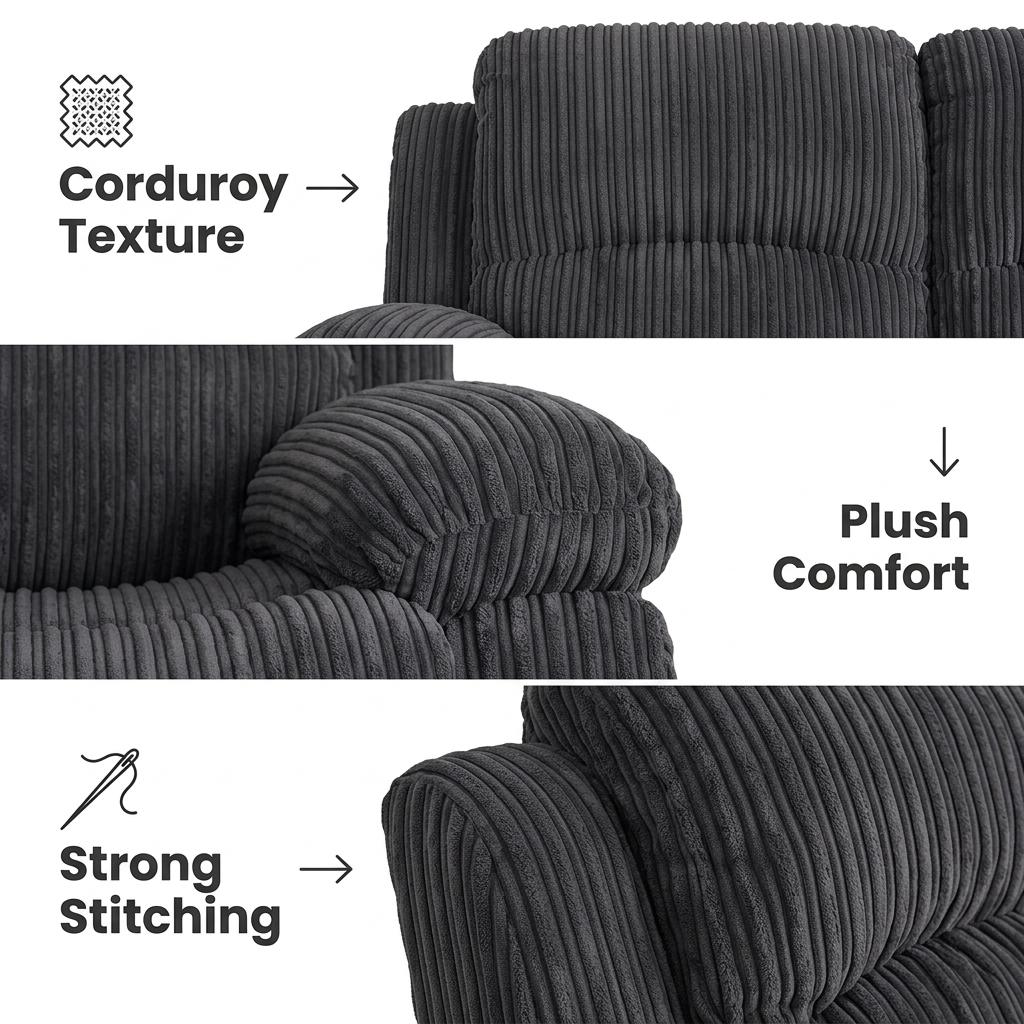 Modern Recliner Sofa, Grey Fabric Comfort - GASTA Double Seater