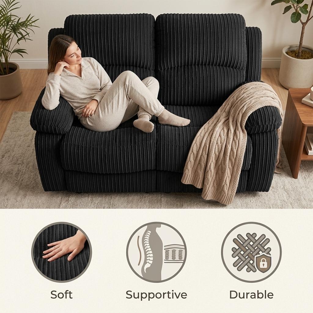 Modern Recliner Sofa, Grey Fabric Comfort - GASTA Double Seater