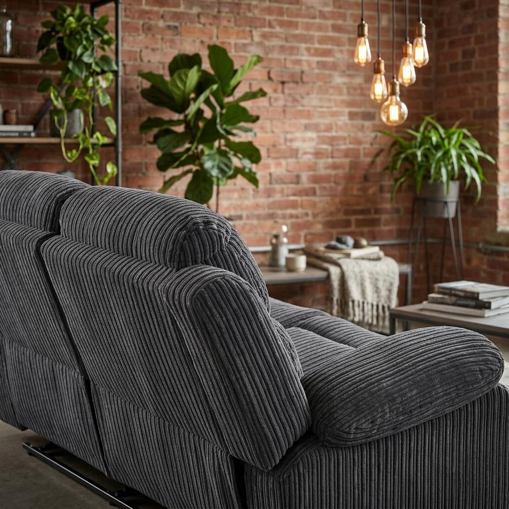 Modern Recliner Sofa, Grey Fabric Comfort - GASTA Double Seater