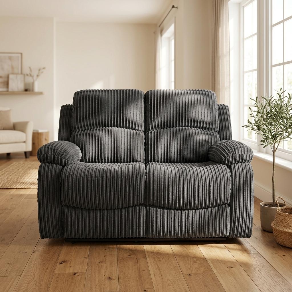 Modern Recliner Sofa, Grey Fabric Comfort - GASTA Double Seater