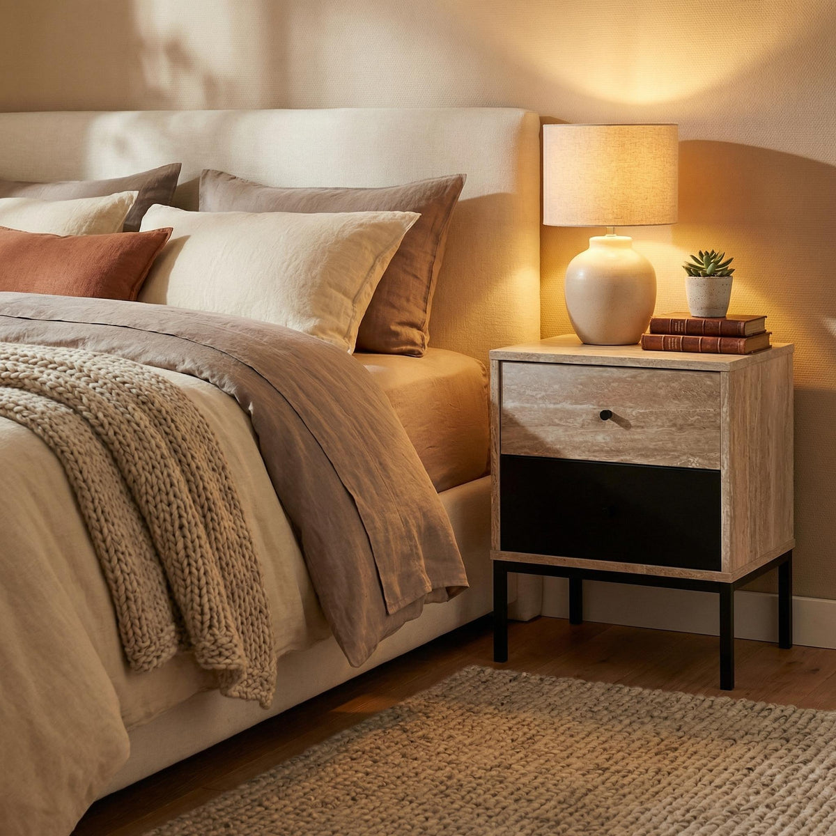 Mononuclear Modern Nightstand, MDF & Metal Frame - GEERQRES