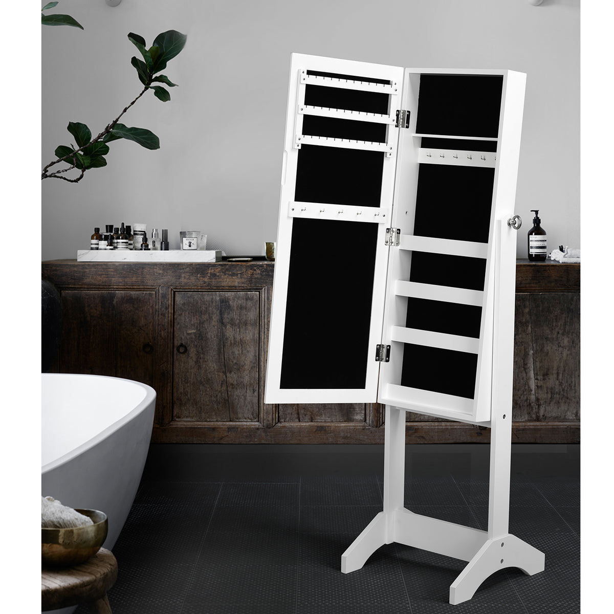 Modern Mirrored Cabinet, MDF & Glass - GODRIC WHITE