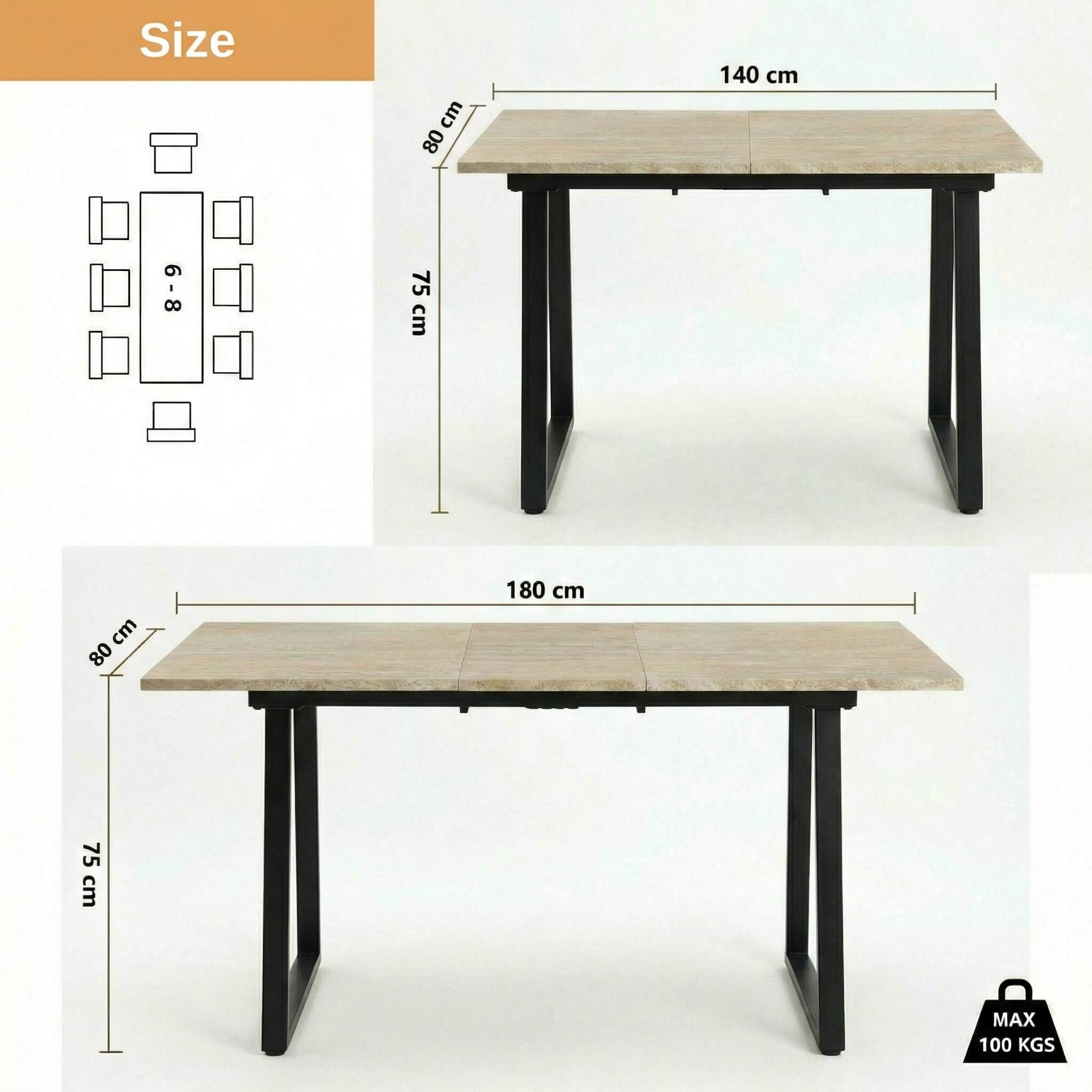 GRORROD TRAVERTINE. - Yellow Travertine Extendable Effect Dining Table