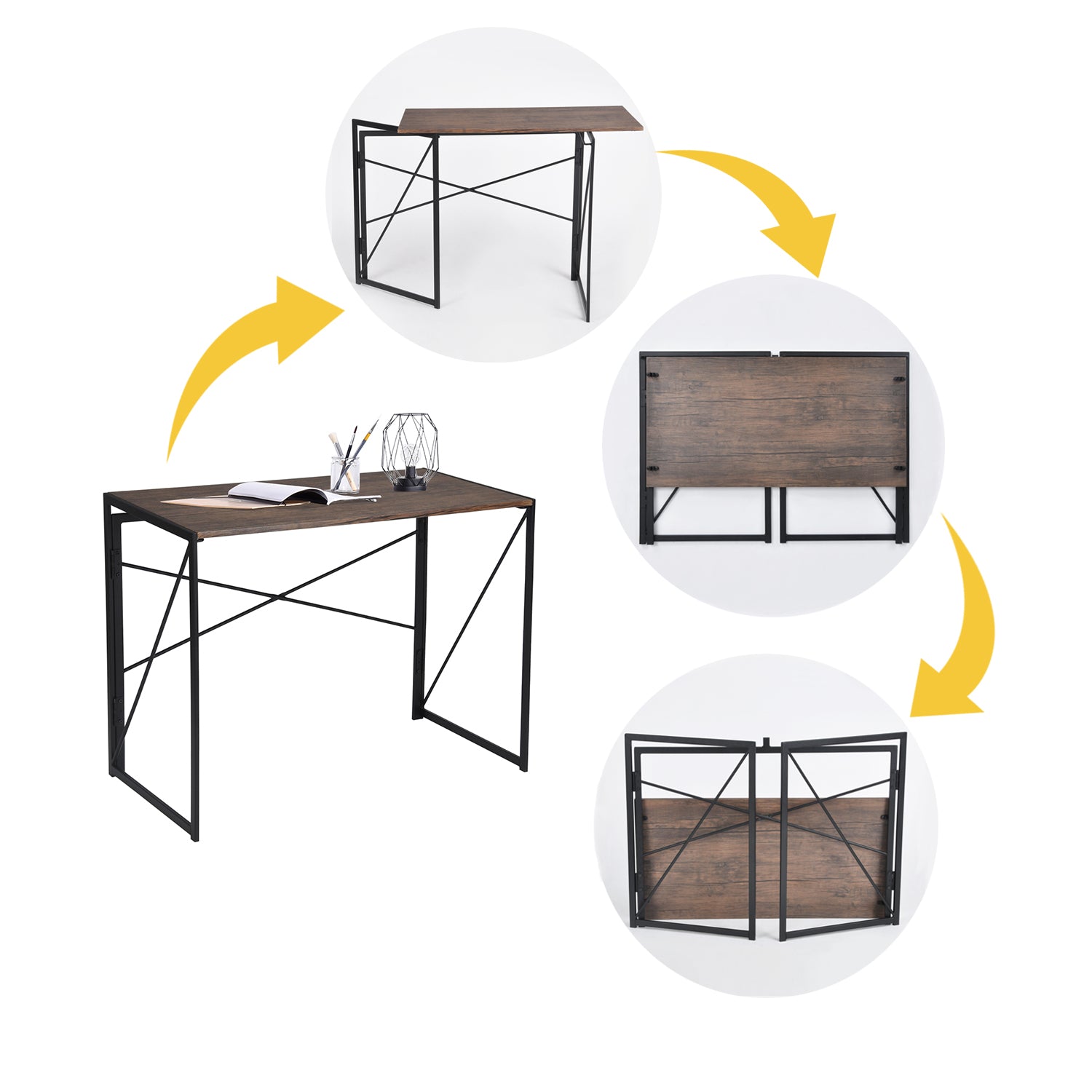 Modern Foldable Steel Frame Desk - HARPER BLACK DESK 110CM
