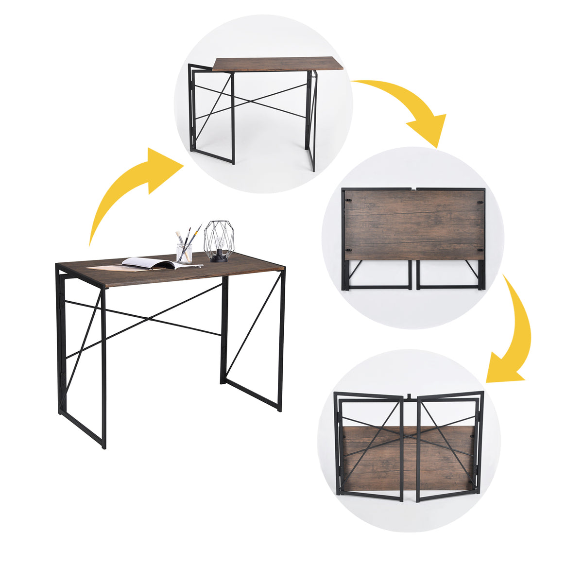 Modern Foldable Steel Frame Desk - HARPER BLACK DESK 110CM