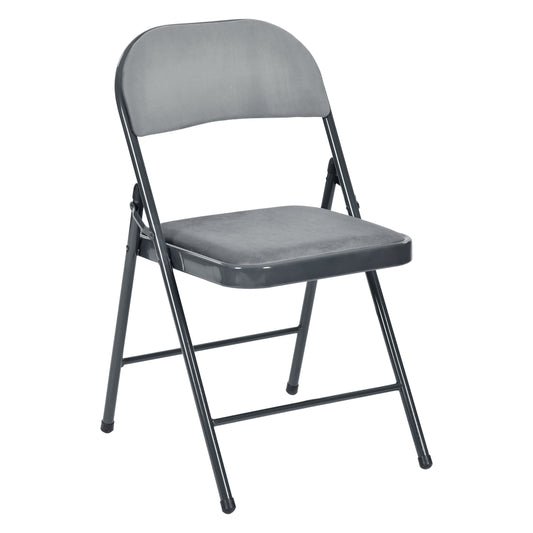 Modern Velvet Folding Chair, Steel Frame - FAIR VELVET GREY