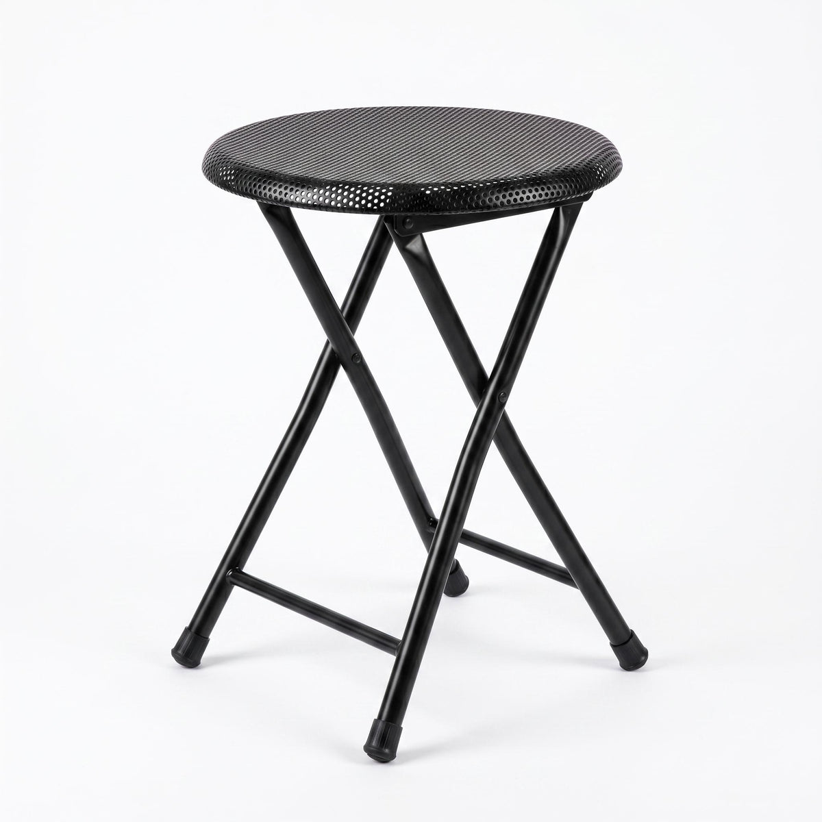 Modern Folding Metal Stool, Black Finish - HEAVEN METAL BK