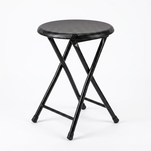 Modern Folding Metal Stool, Black Finish - HEAVEN METAL BK