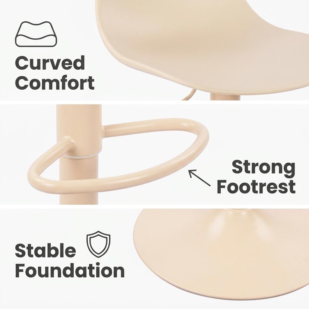 Modern Beige Bar Stool, PP Seat & Metal Base - HERIBO BEIGE