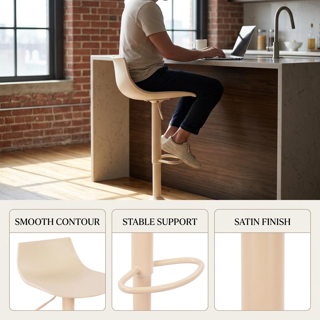 Modern Beige Bar Stool, PP Seat & Metal Base - HERIBO BEIGE