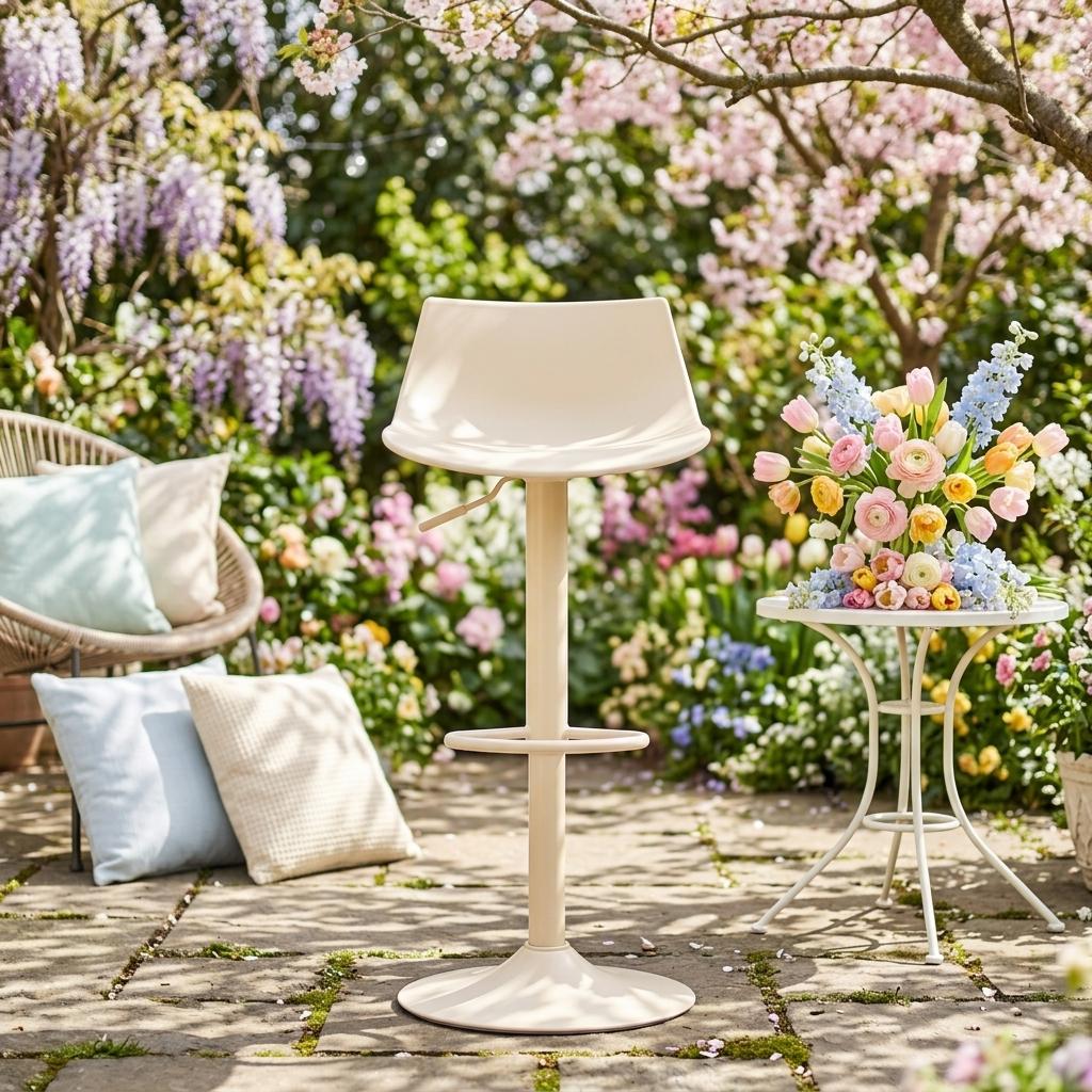Modern Beige Bar Stool, PP Seat & Metal Base - HERIBO BEIGE