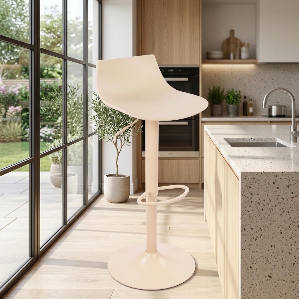 Modern Beige Bar Stool, PP Seat & Metal Base - HERIBO BEIGE