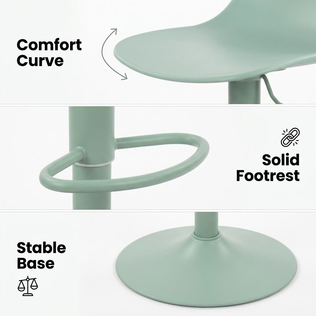 Modern Green Bar Stool, PP Seat & Metal Base - HERIBO GREEN