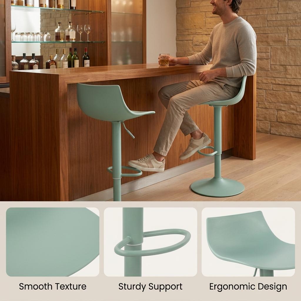Modern Green Bar Stool, PP Seat & Metal Base - HERIBO GREEN