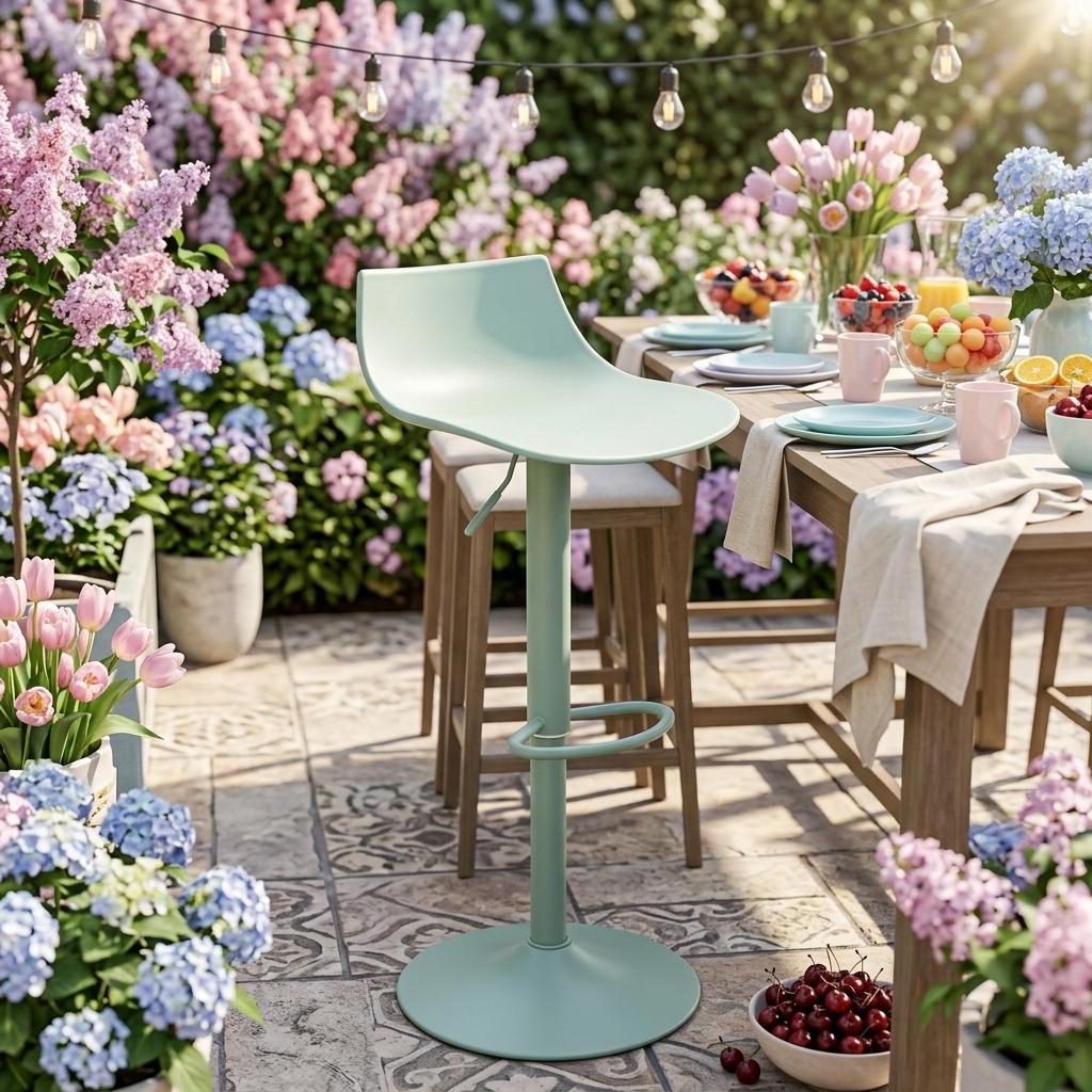 Modern Green Bar Stool, PP Seat & Metal Base - HERIBO GREEN
