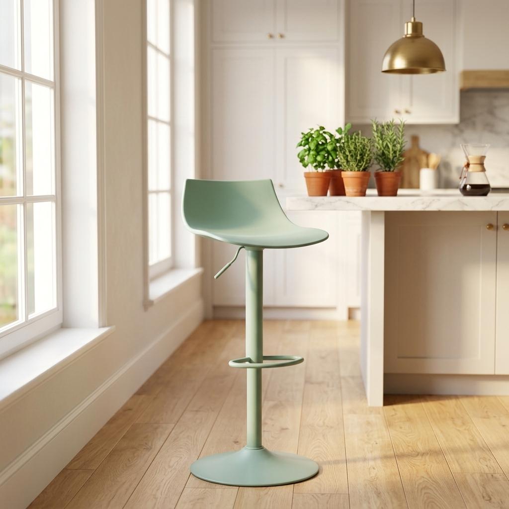 Modern Green Bar Stool, PP Seat & Metal Base - HERIBO GREEN