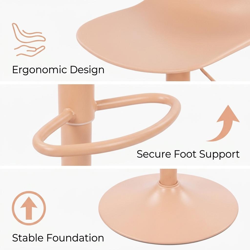 Modern Bar Stool, PP Seat & Metal Base - HERIBO TERRACOTTA