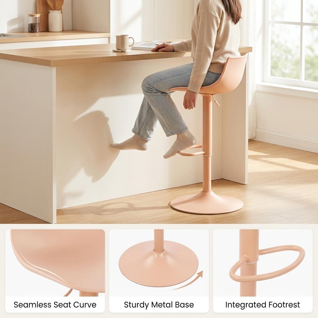 Modern Bar Stool, PP Seat & Metal Base - HERIBO TERRACOTTA