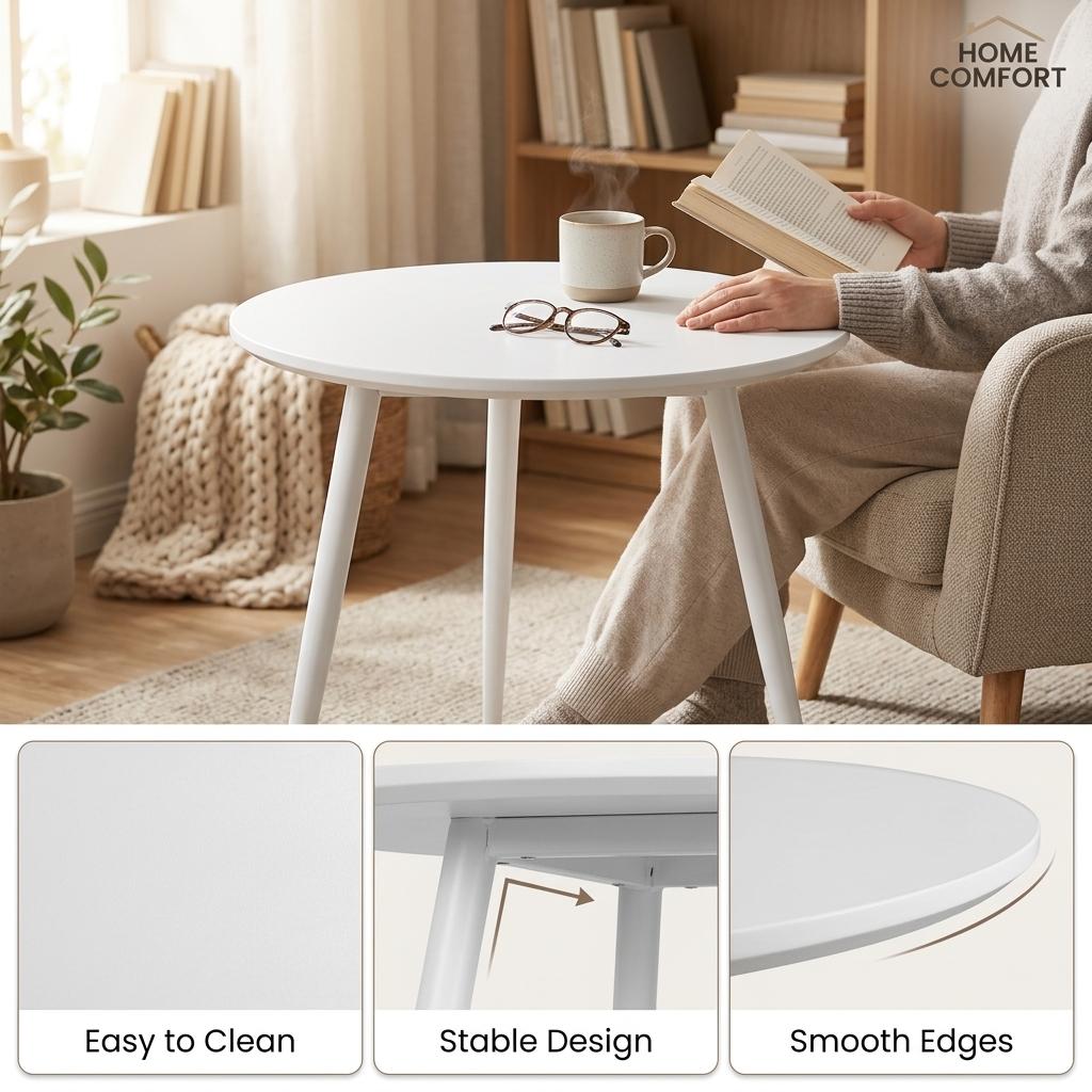 Modern White MDF Table, Powder-Coated Legs – HOPINION TABLE V2