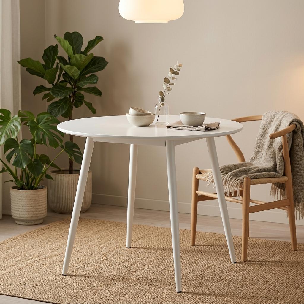 Modern White MDF Table, Powder-Coated Legs – HOPINION TABLE V2