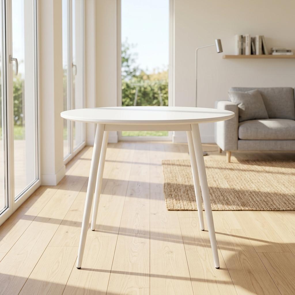 Modern White MDF Table, Powder-Coated Legs – HOPINION TABLE V2