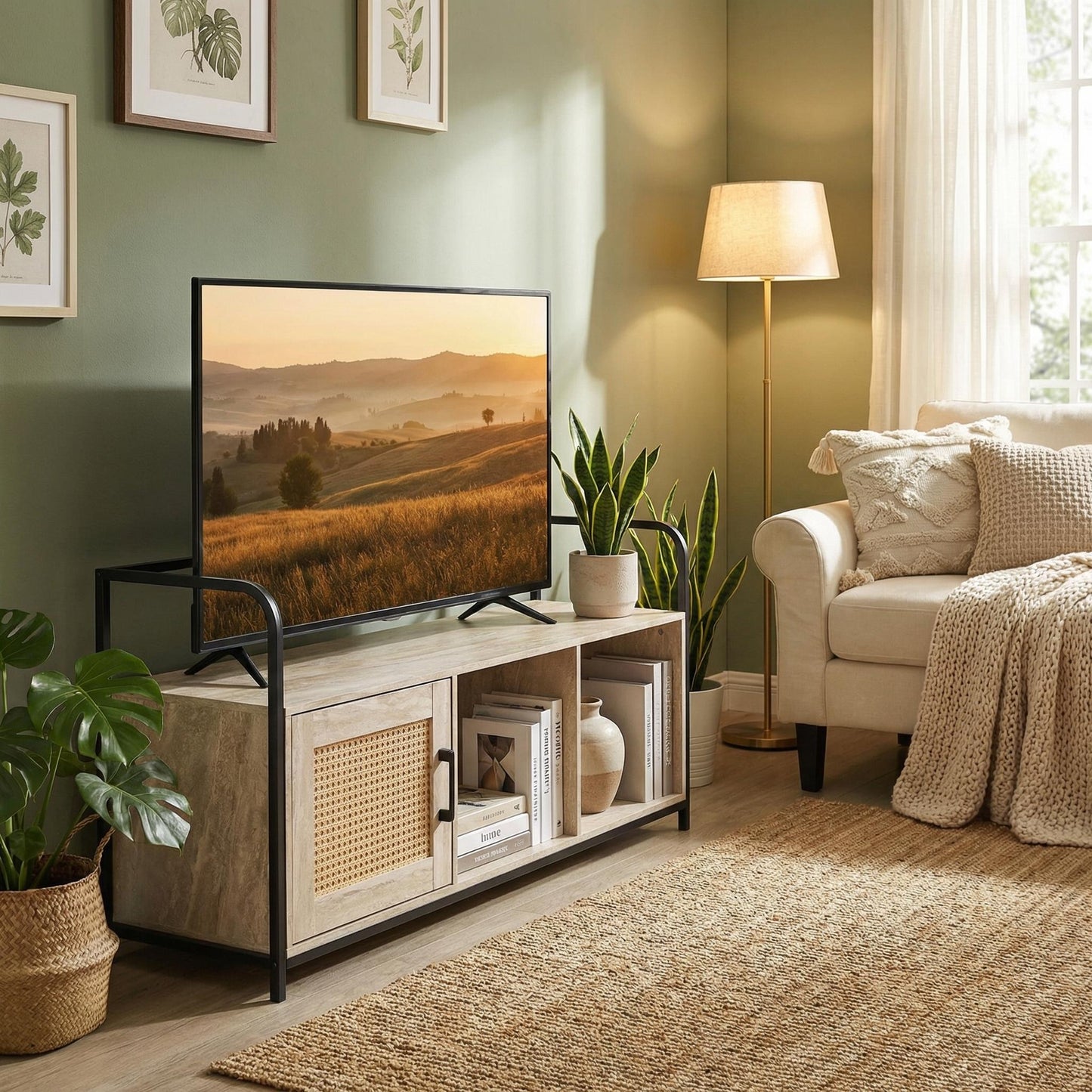 Yesterdayness Modern Grooved TV Stand, MDF & Metal - IHNAs
