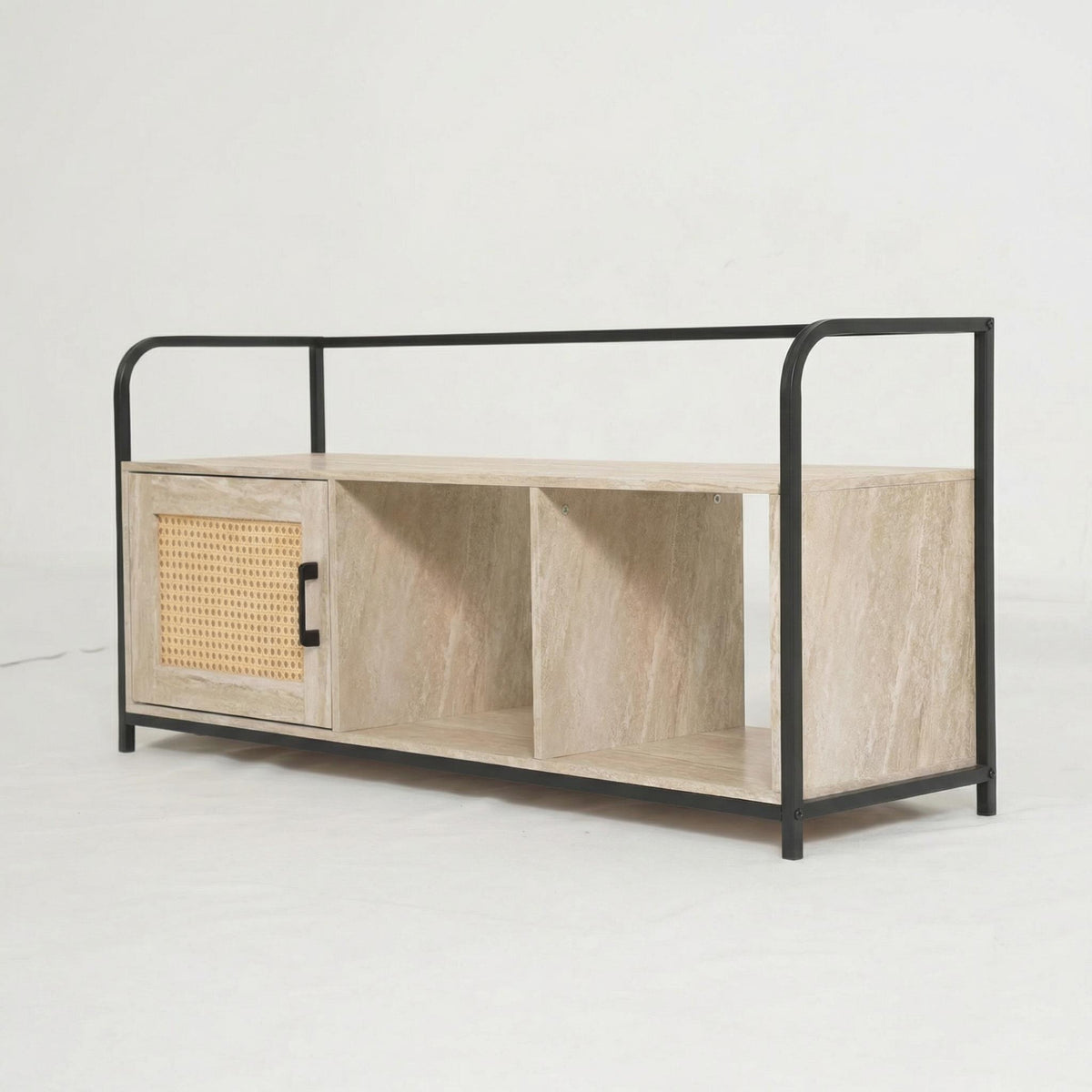 Yesterdayness Modern Grooved TV Stand, MDF & Metal - IHNAs