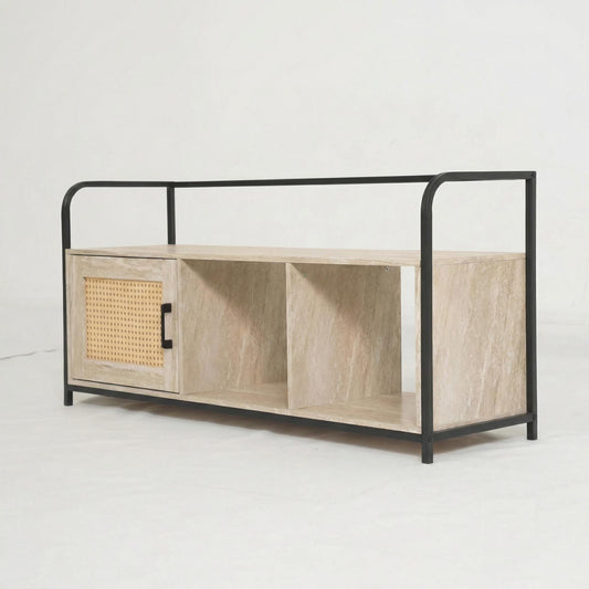 Yesterdayness Modern Grooved TV Stand, MDF & Metal - IHNAs