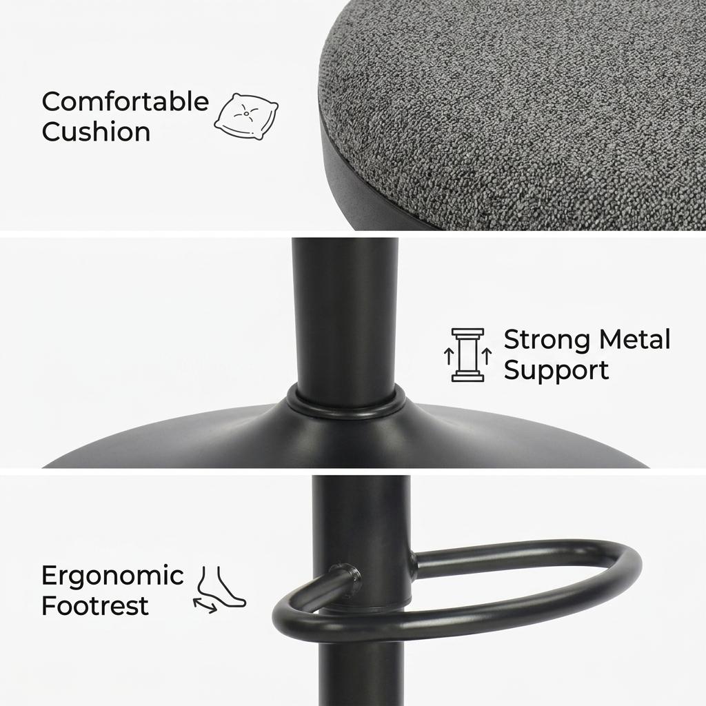 Modern Barstool, Fabric Adjustable Seat - ILIYA-DARK GREY