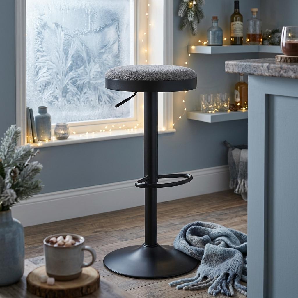 Modern Barstool, Fabric Adjustable Seat - ILIYA-DARK GREY