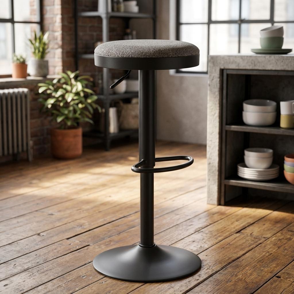 Modern Barstool, Fabric Adjustable Seat - ILIYA-DARK GREY