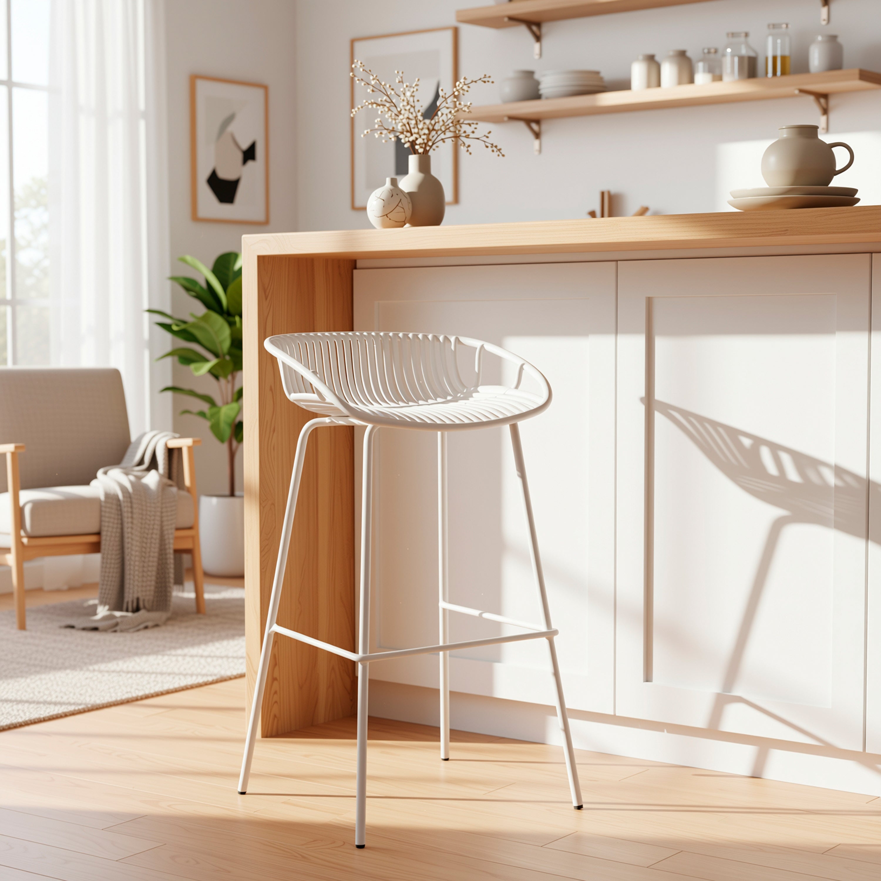 Modern White Barstool, Metal Frame - ILY-75