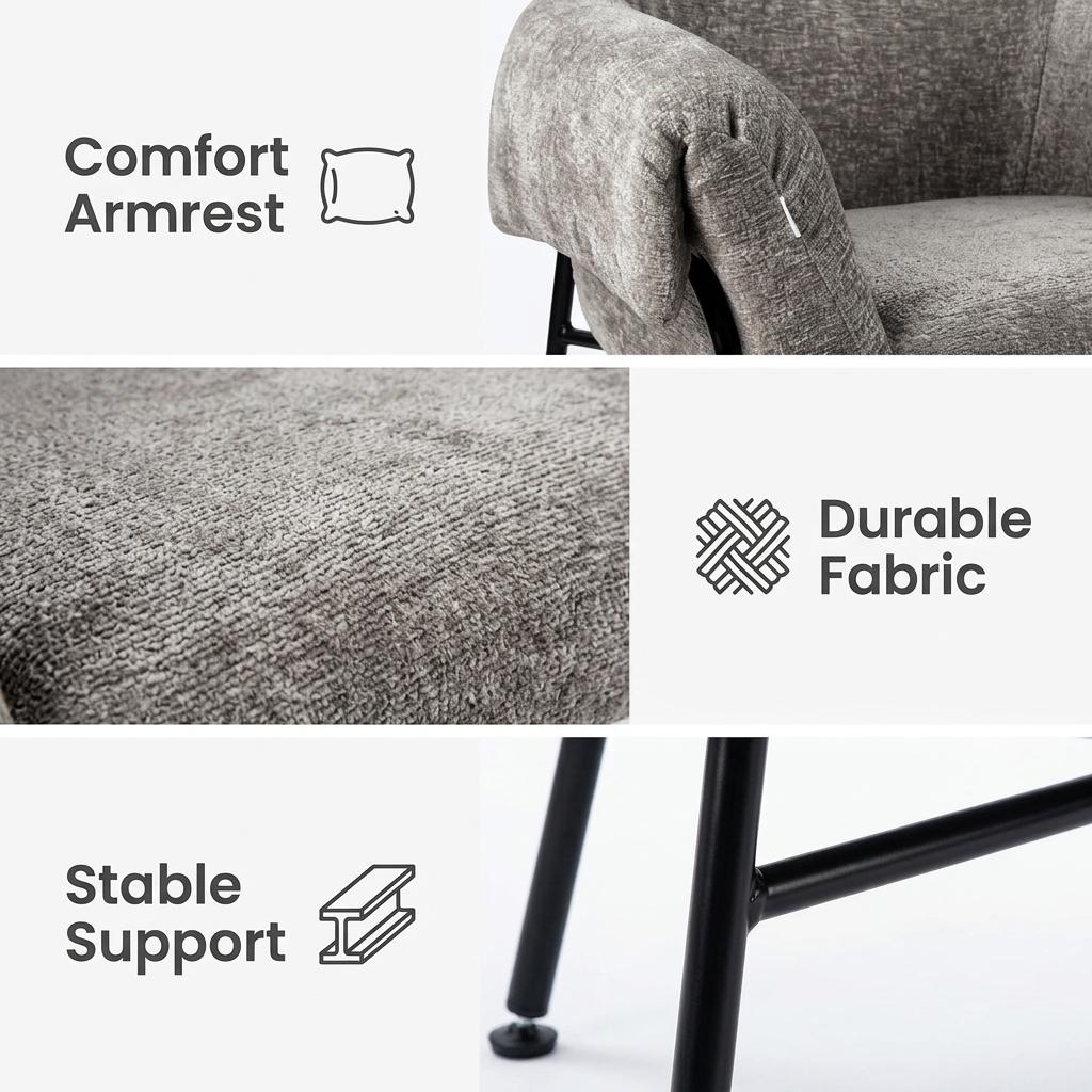 Modern Leisure Chair, Fabric Upholstery Iron Frame - INE DARK GREY