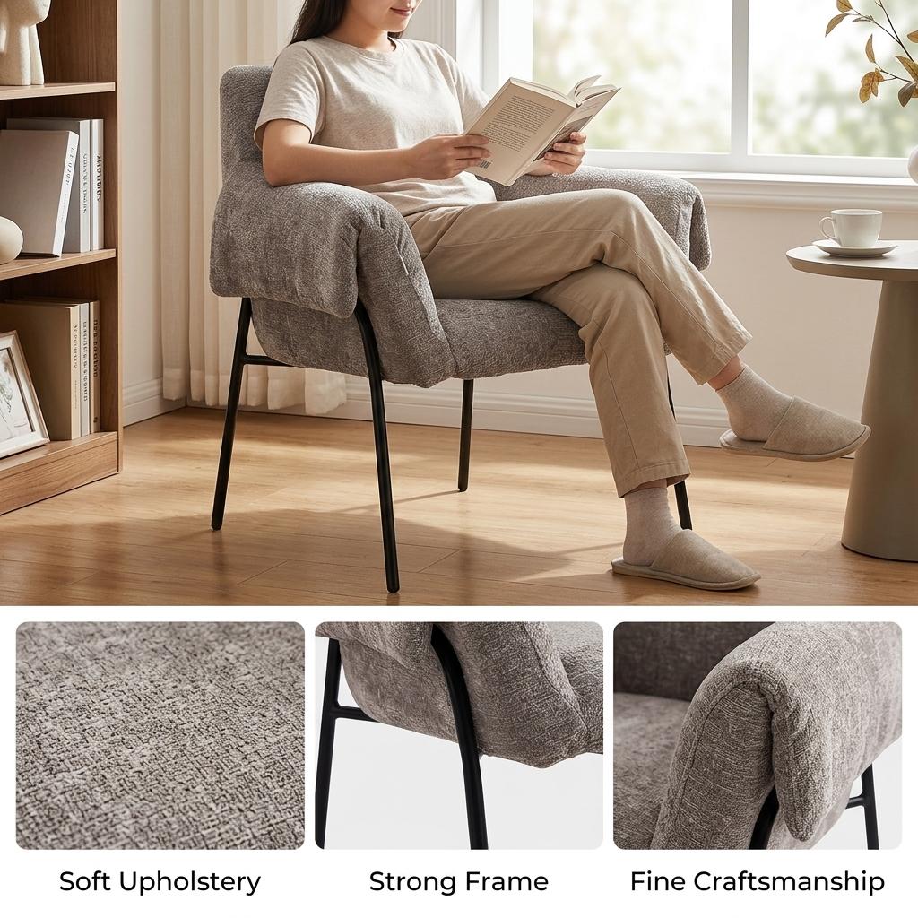 Modern Leisure Chair, Fabric Upholstery Iron Frame - INE DARK GREY