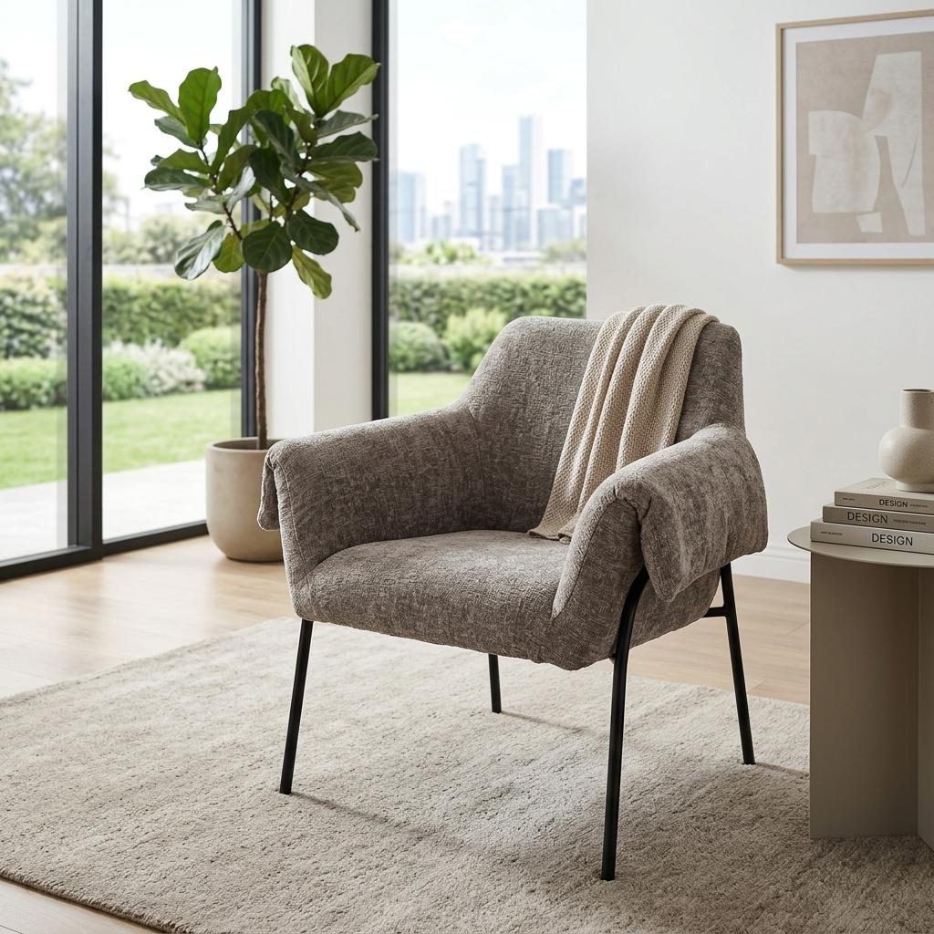 Modern Leisure Chair, Fabric Upholstery Iron Frame - INE DARK GREY