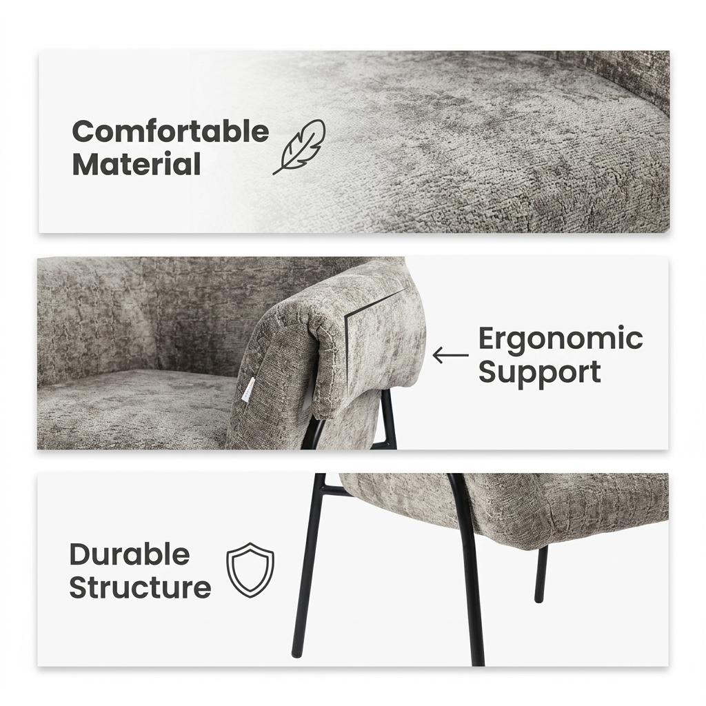 Modern Leisure Chair, Fabric Iron Frame - INE LIGHT GREY