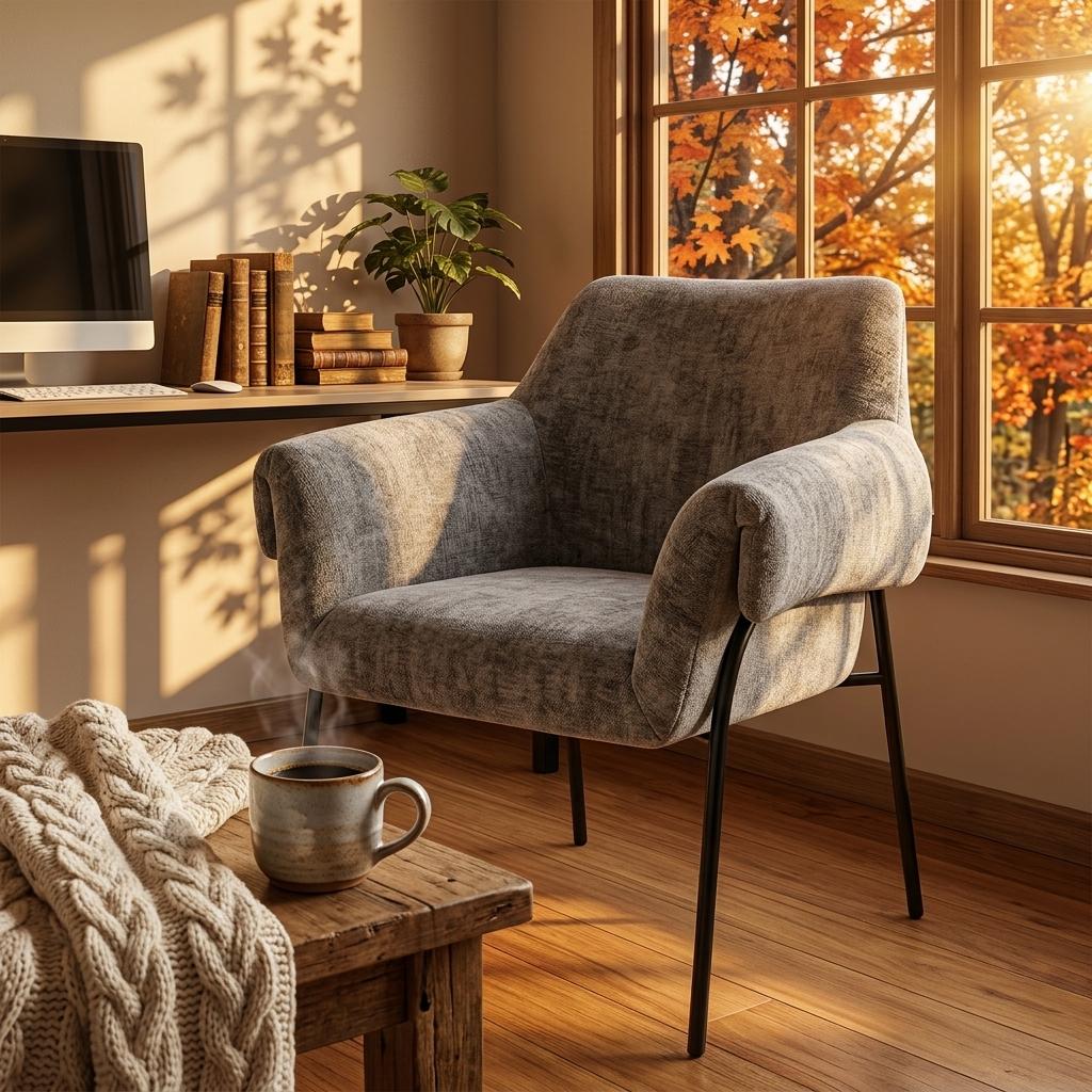 Modern Leisure Chair, Fabric Iron Frame - INE LIGHT GREY